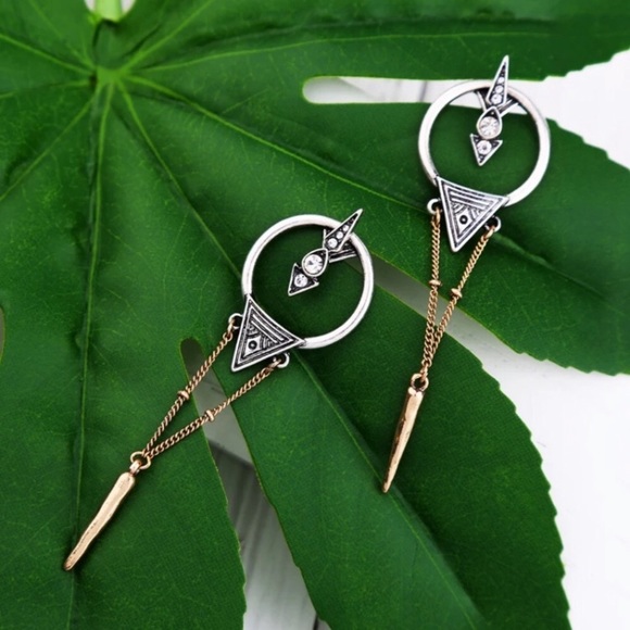 Jewelry - Two Tone Diamond Boho Earrings